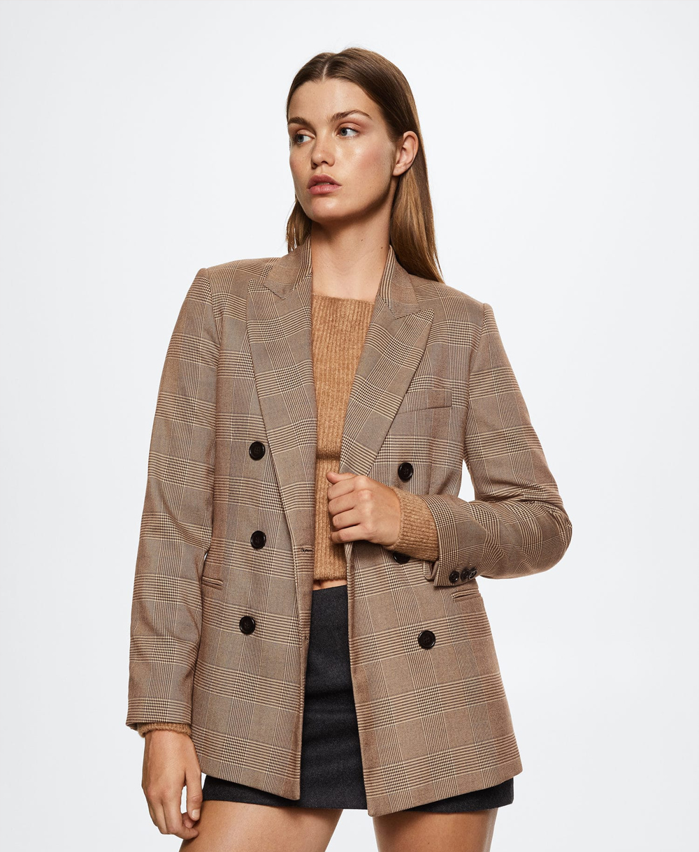 Double-breasted check blazer